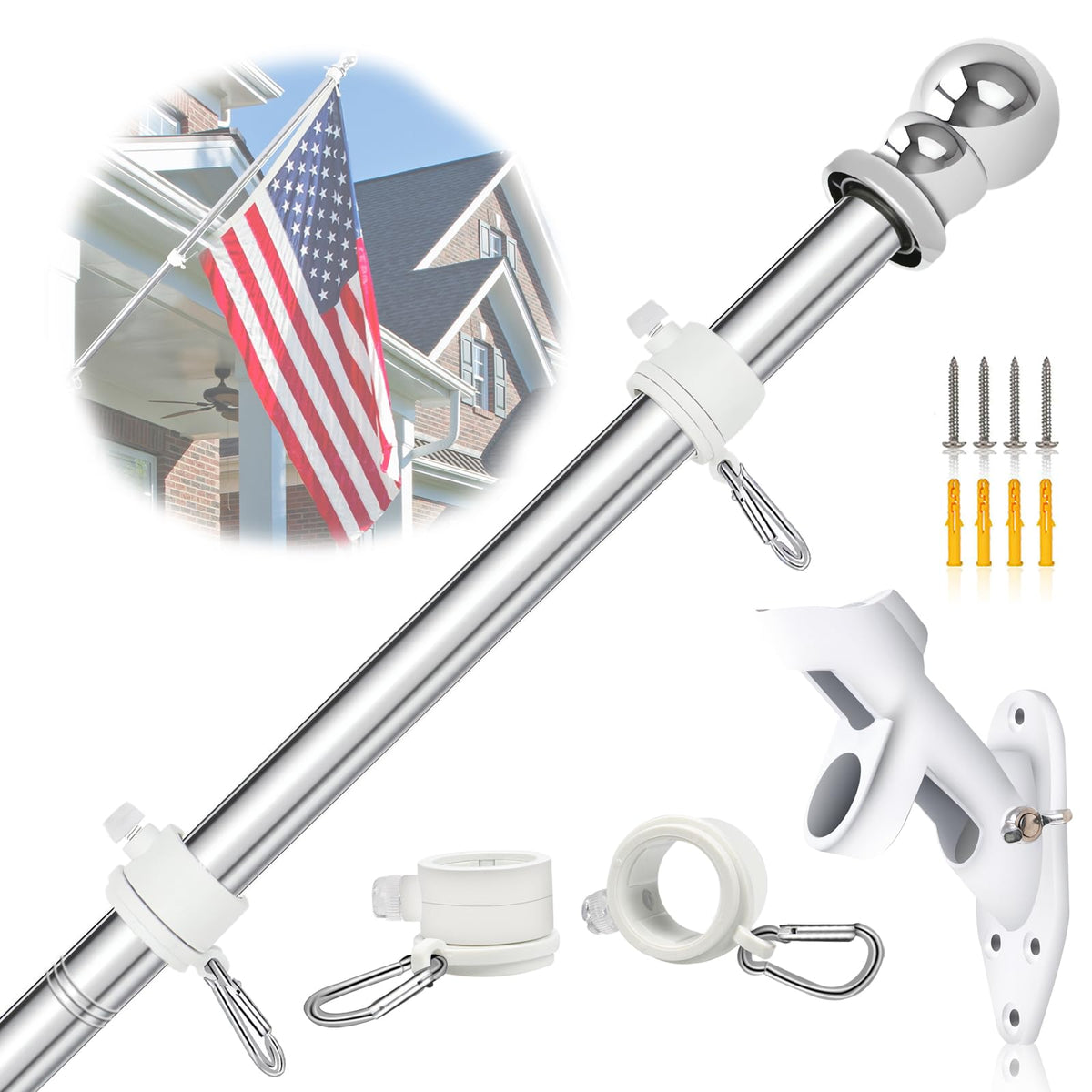 5FT Stainless Steel Wall Mounted Flag Pole Kit C47950