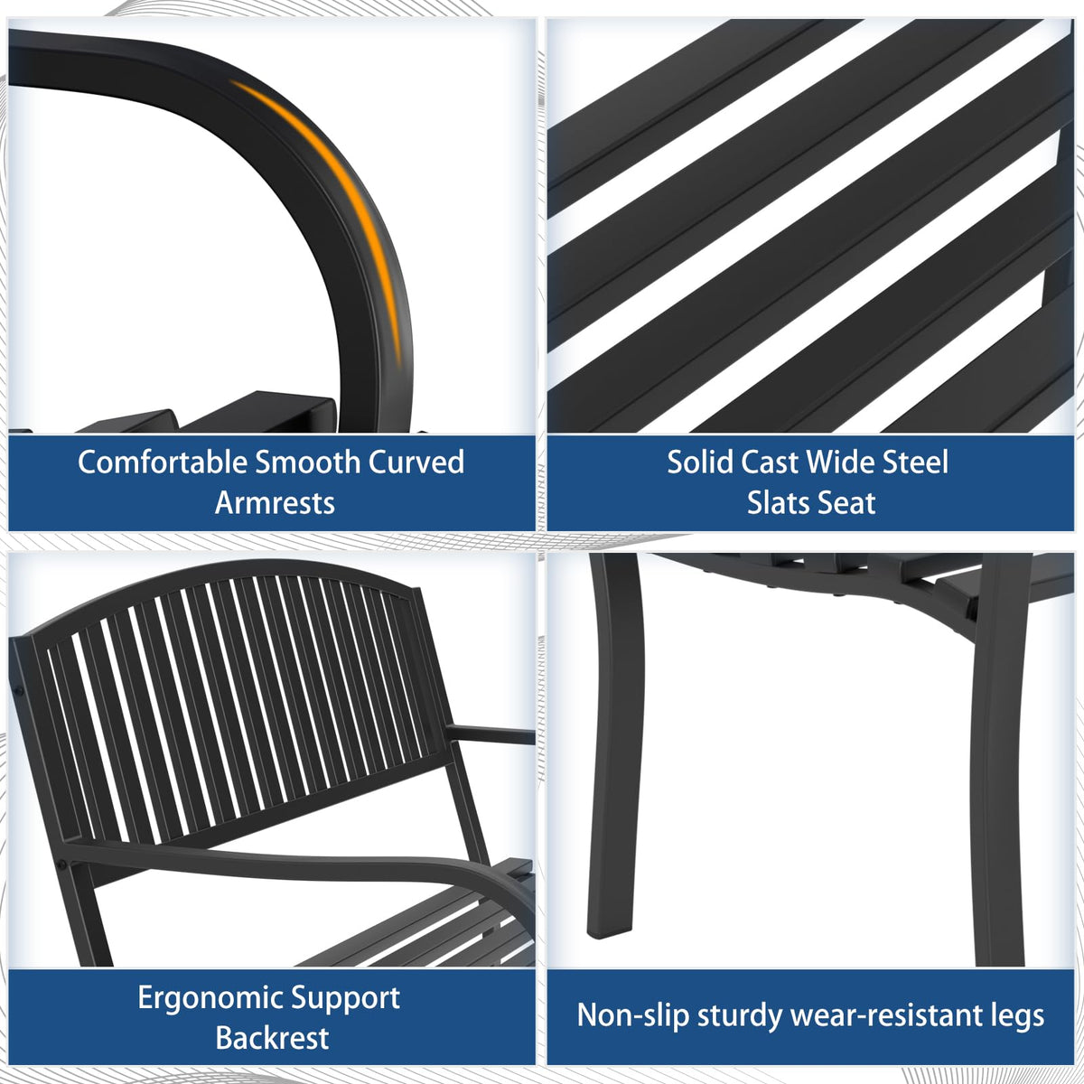 Weatherproof Heavy-Duty Wrought Iron Outdoor Bench Y753314