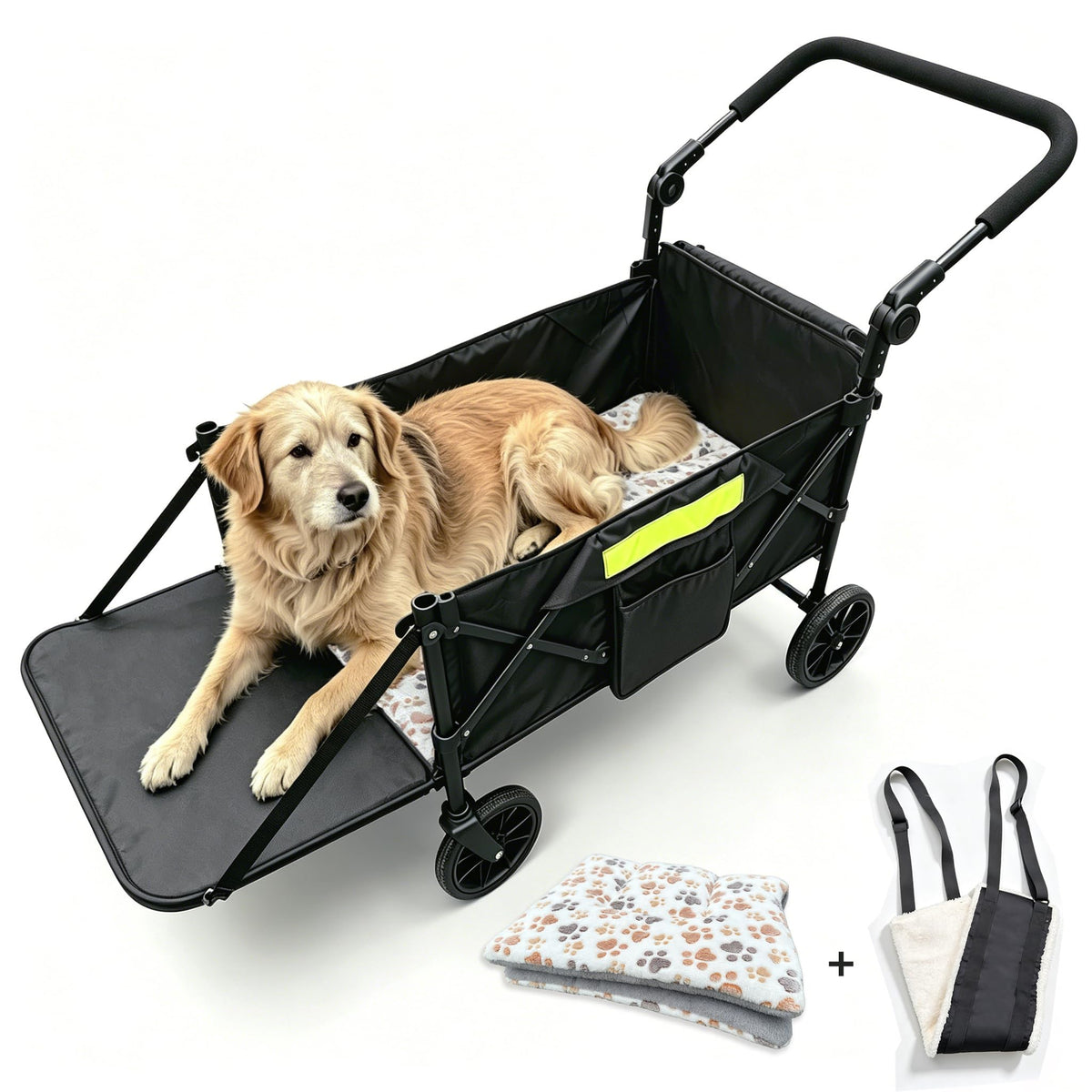 Dual-Entry Dog Wagon with Thick Mat & Lift Harness B65559