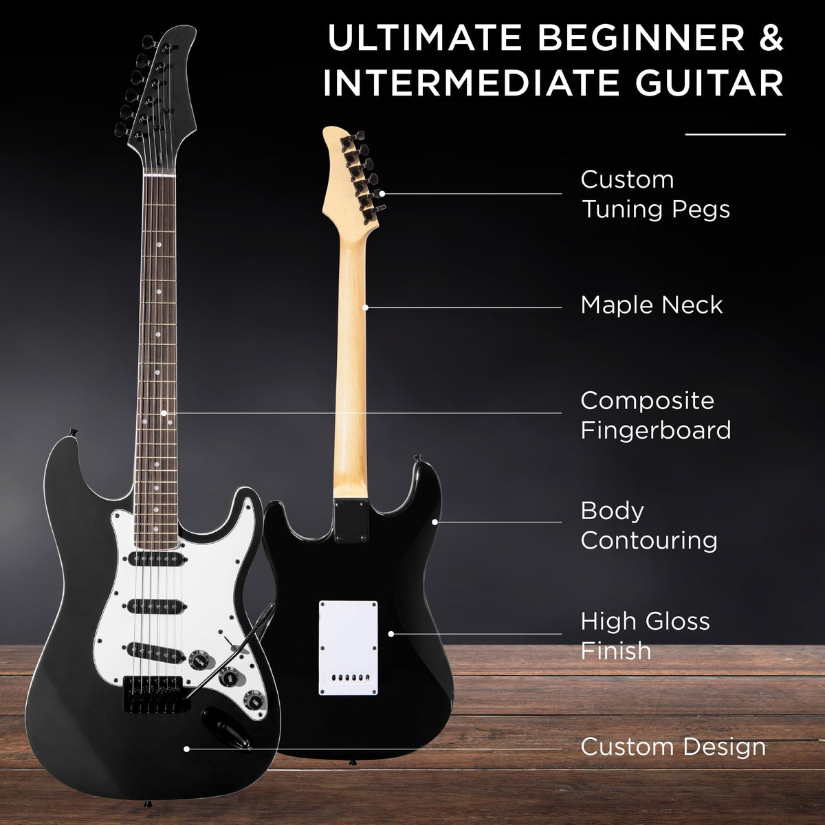 39in Full Size Beginner Electric Guitar Starter Kit with Case, Amp, Strings, Pick - Jet Black L360