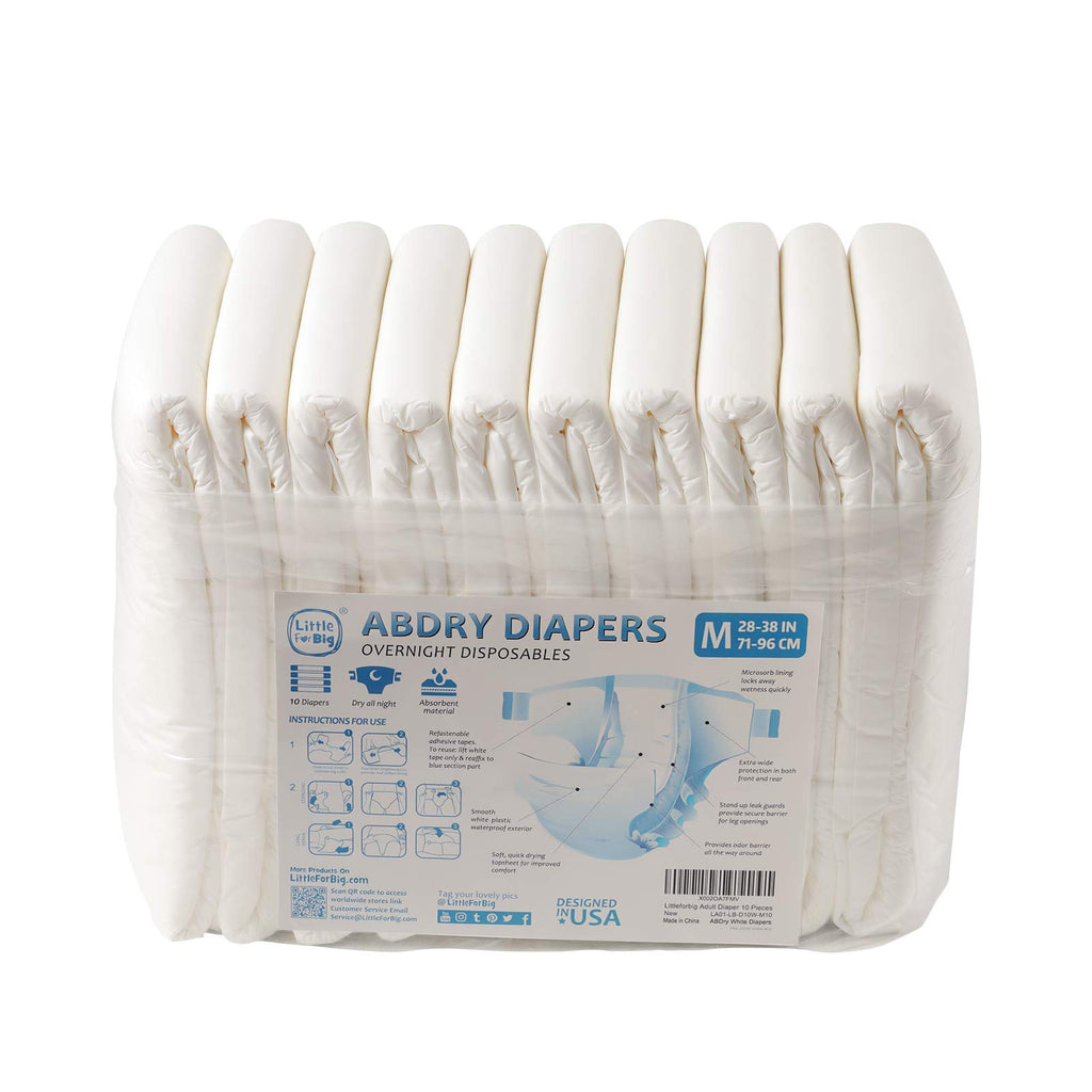 Adult Diaper 10 Pieces White Medium 28"-38" T3616