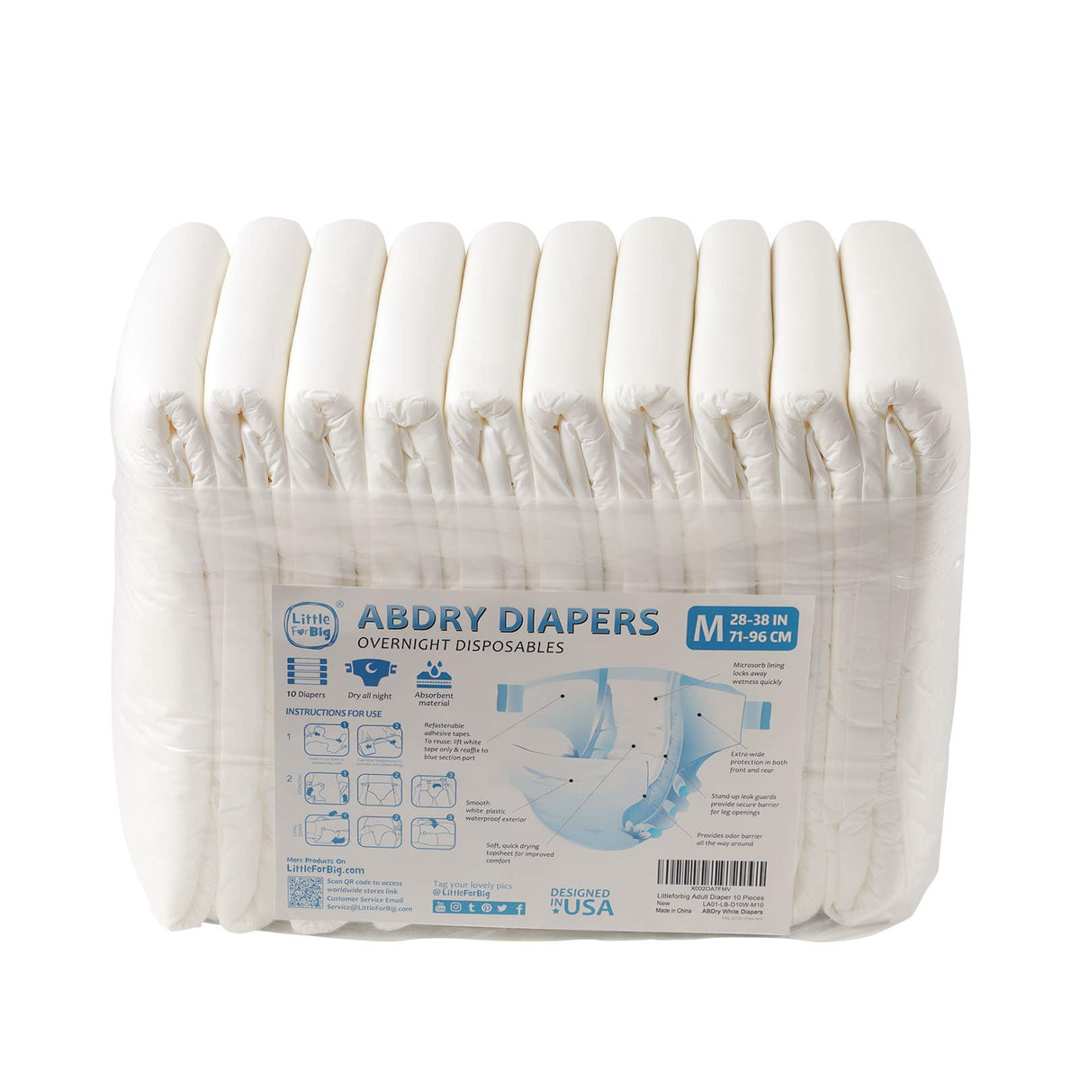 Adult Diaper 10 Pieces White Medium 28"-38" T3616