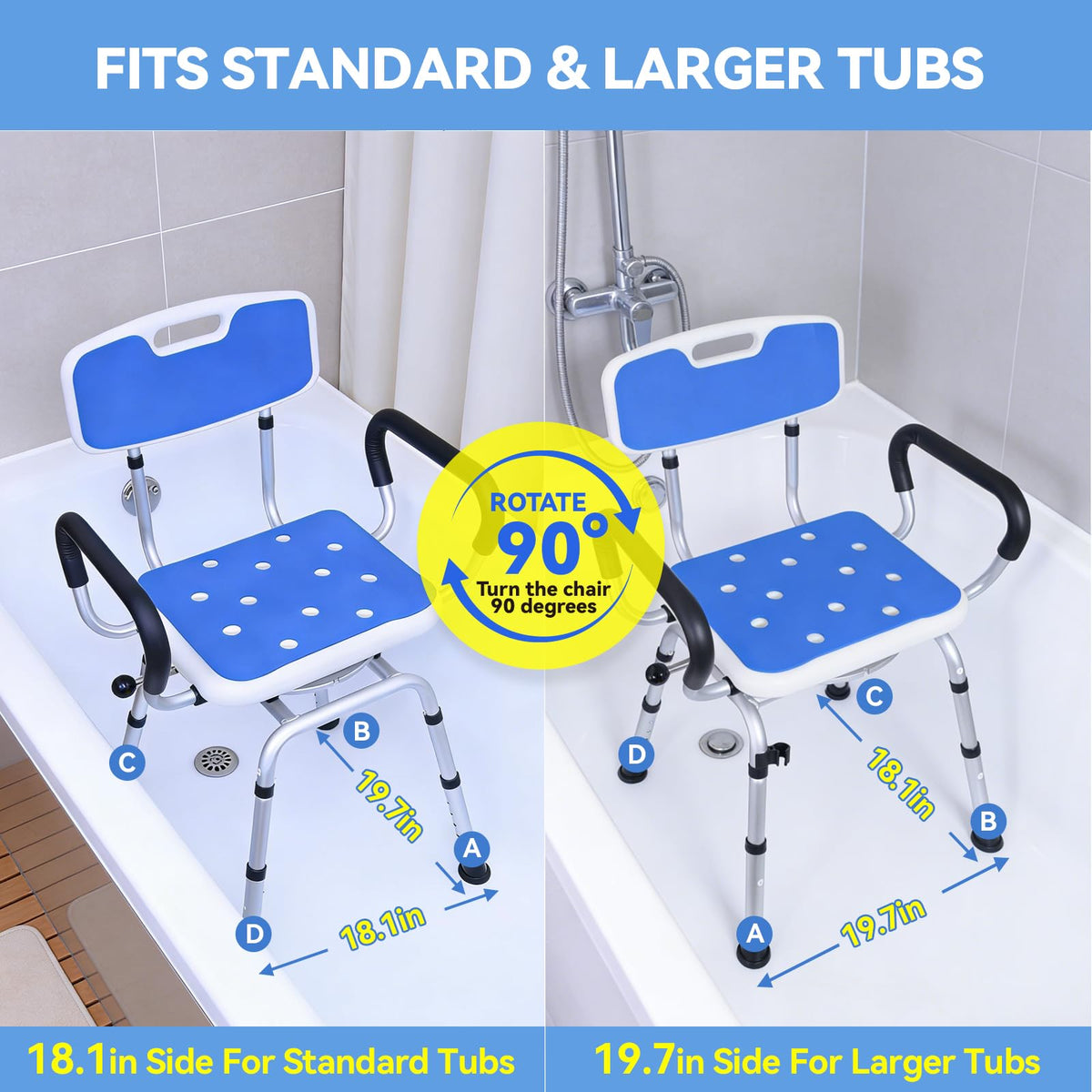 Swivel Shower Chair with Removable Back and Arms, 400 lbs Capacity K19203