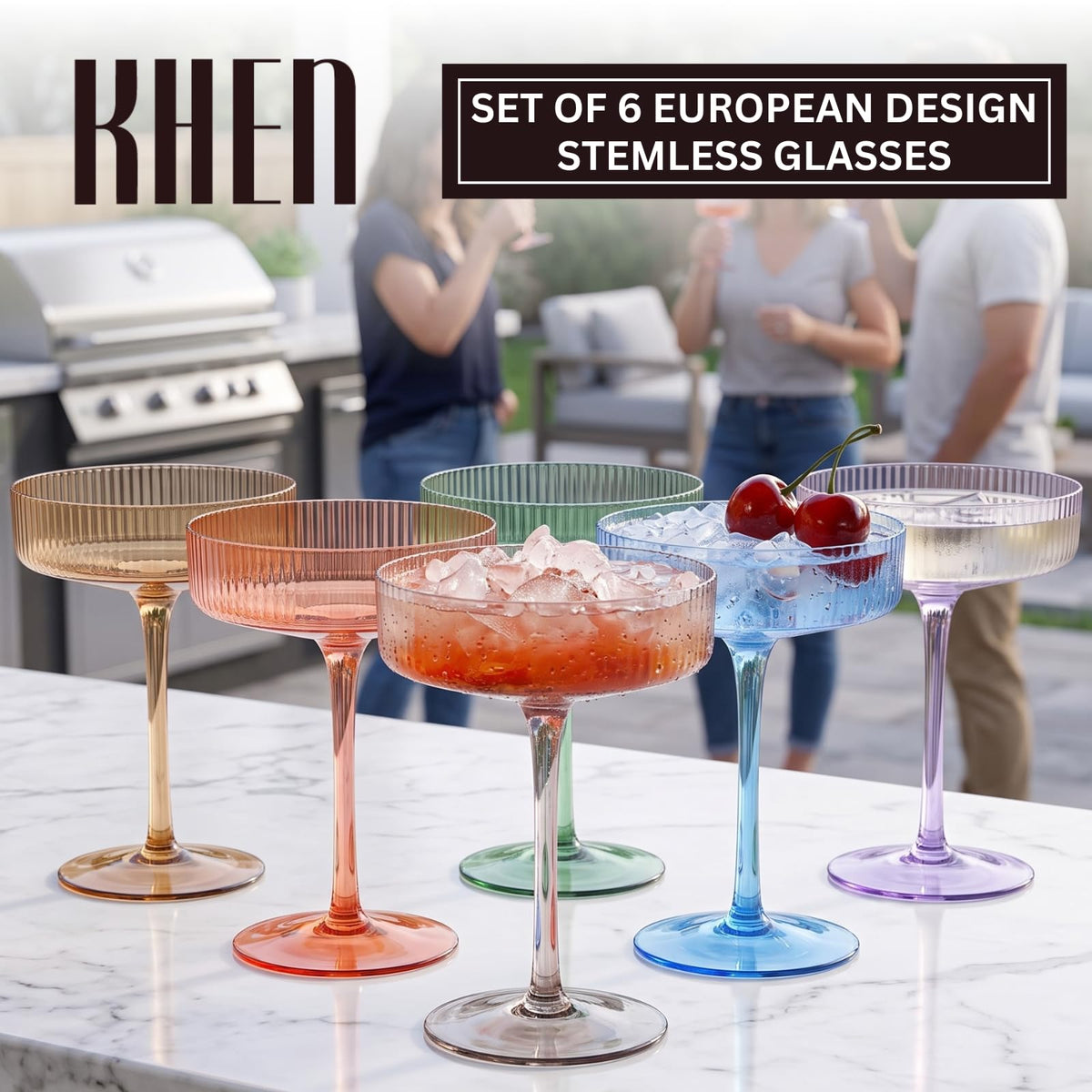 Ribbed Coupe Glasses 8oz 6 Pieces U801