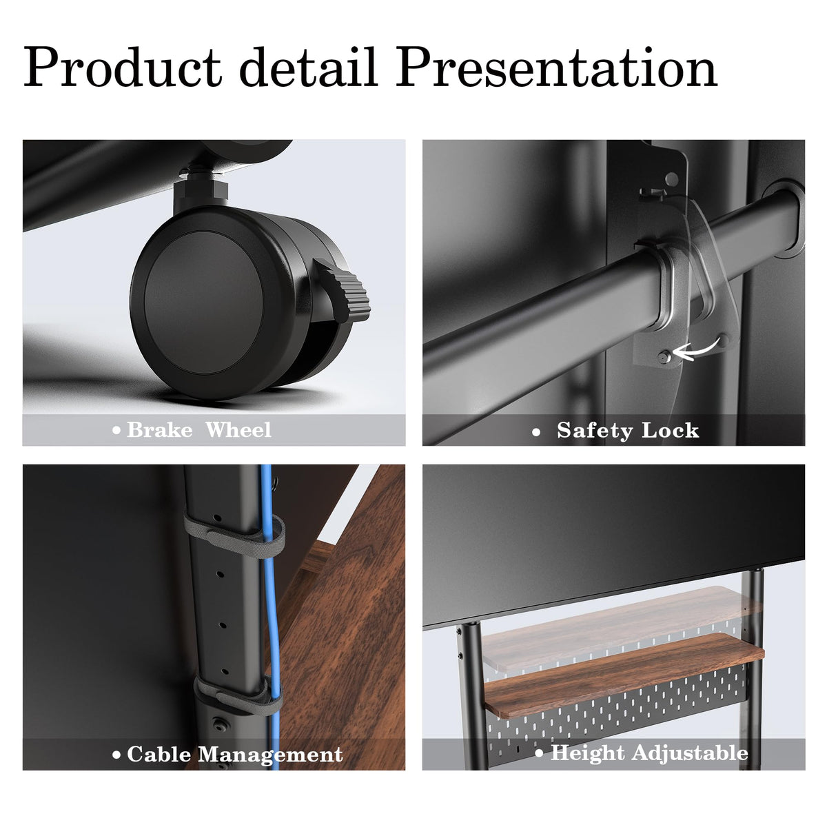 Rolling TV Stand Mount with Wooden Shelf R196087