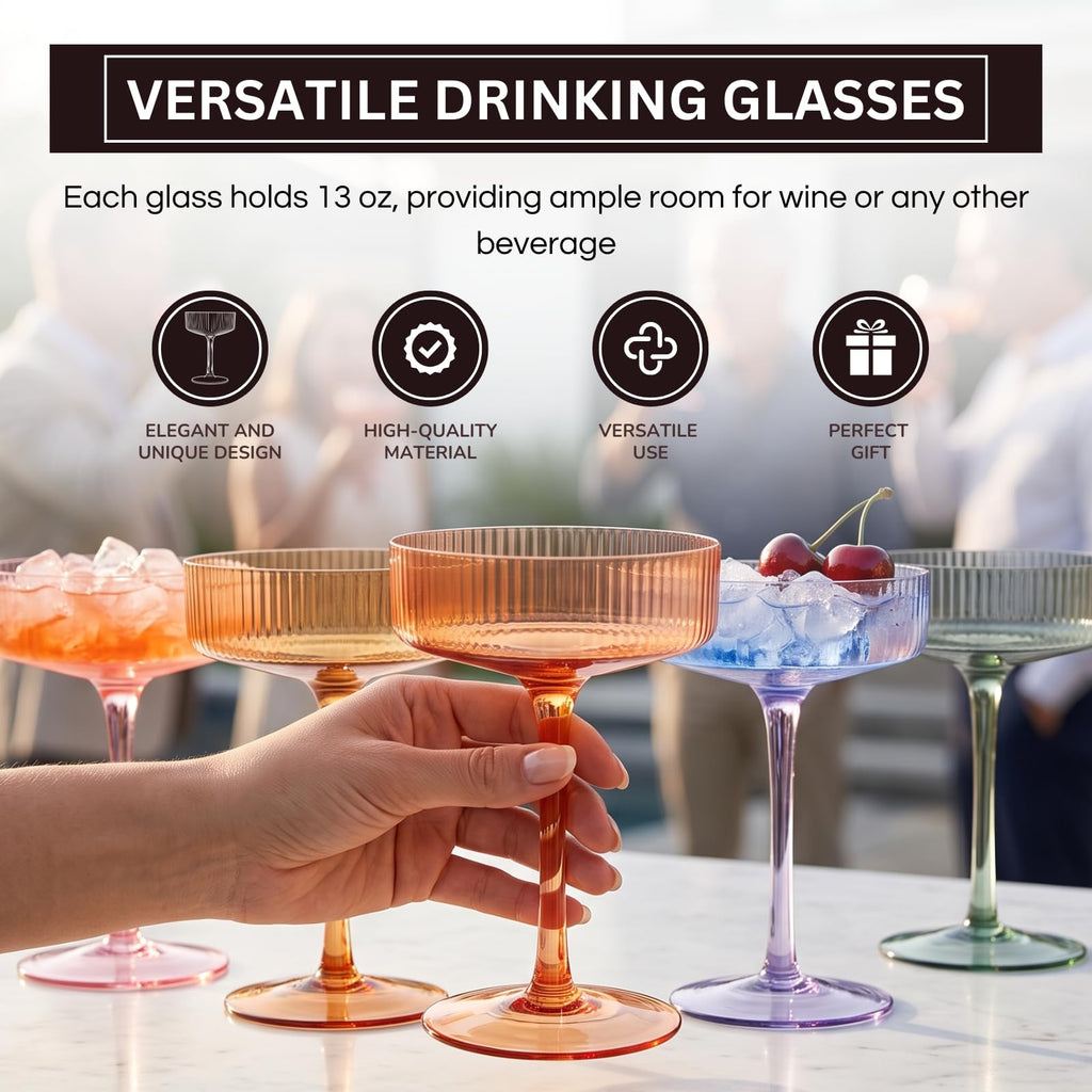 Ribbed Coupe Glasses 8oz 6 Pieces U801