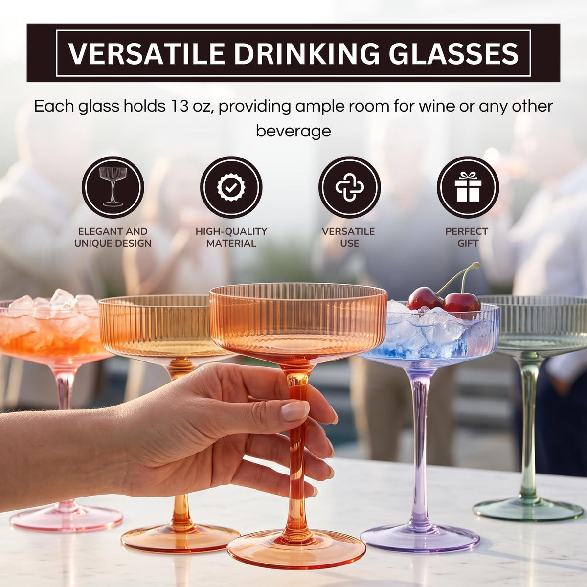 Ribbed Coupe Glasses 8oz 6 Pieces U801