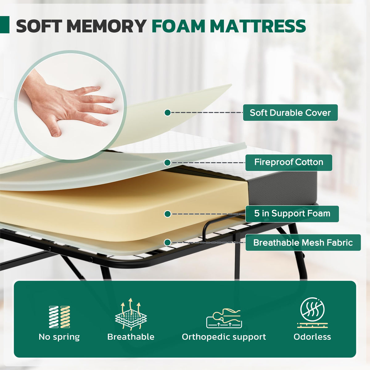 Folding Bed with 5" Memory Foam W216
