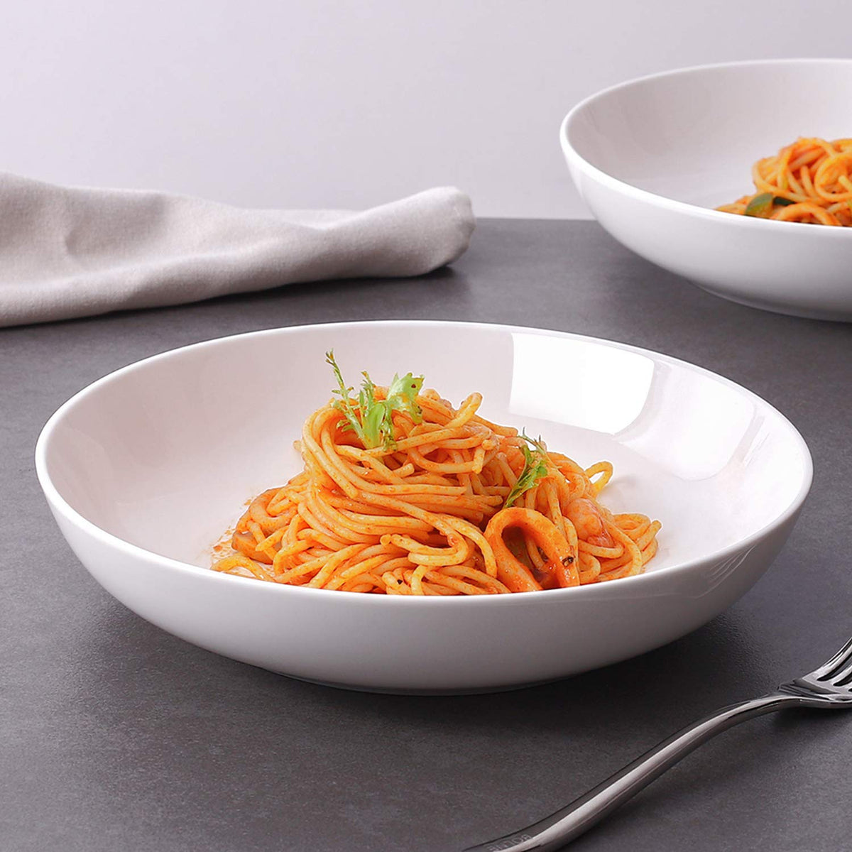9.75" White Ceramic Pasta Bowls Set of 4 G11576