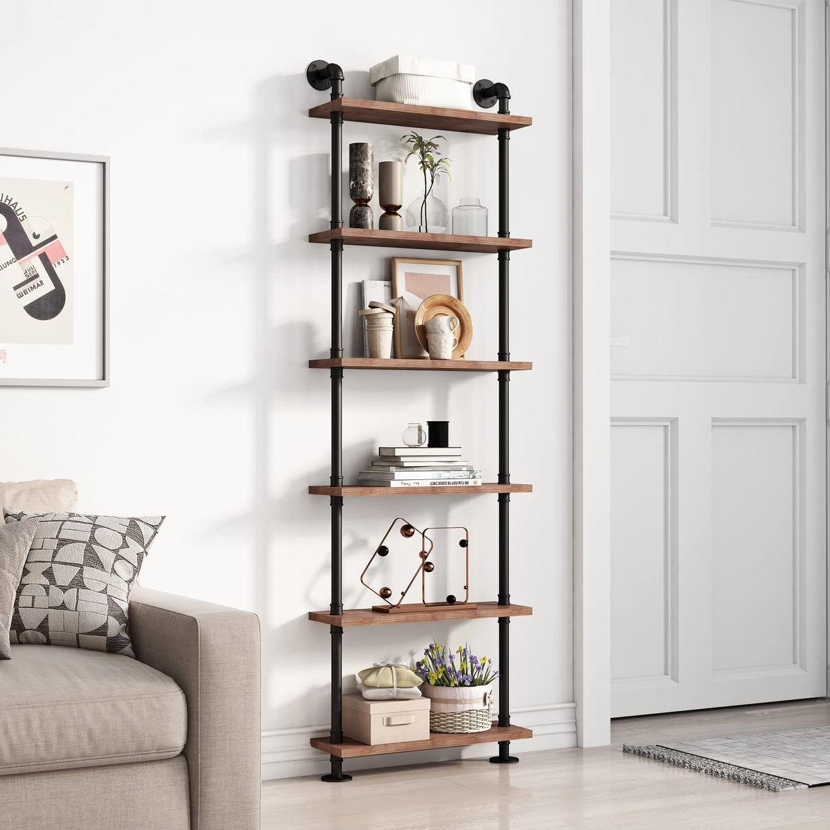 Industrial Pipe Rustic Wood Bookshelf A18134