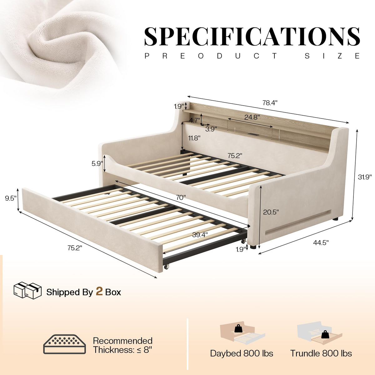 Twin Upholstered Daybed with Trundle and Storage Headboard X9470