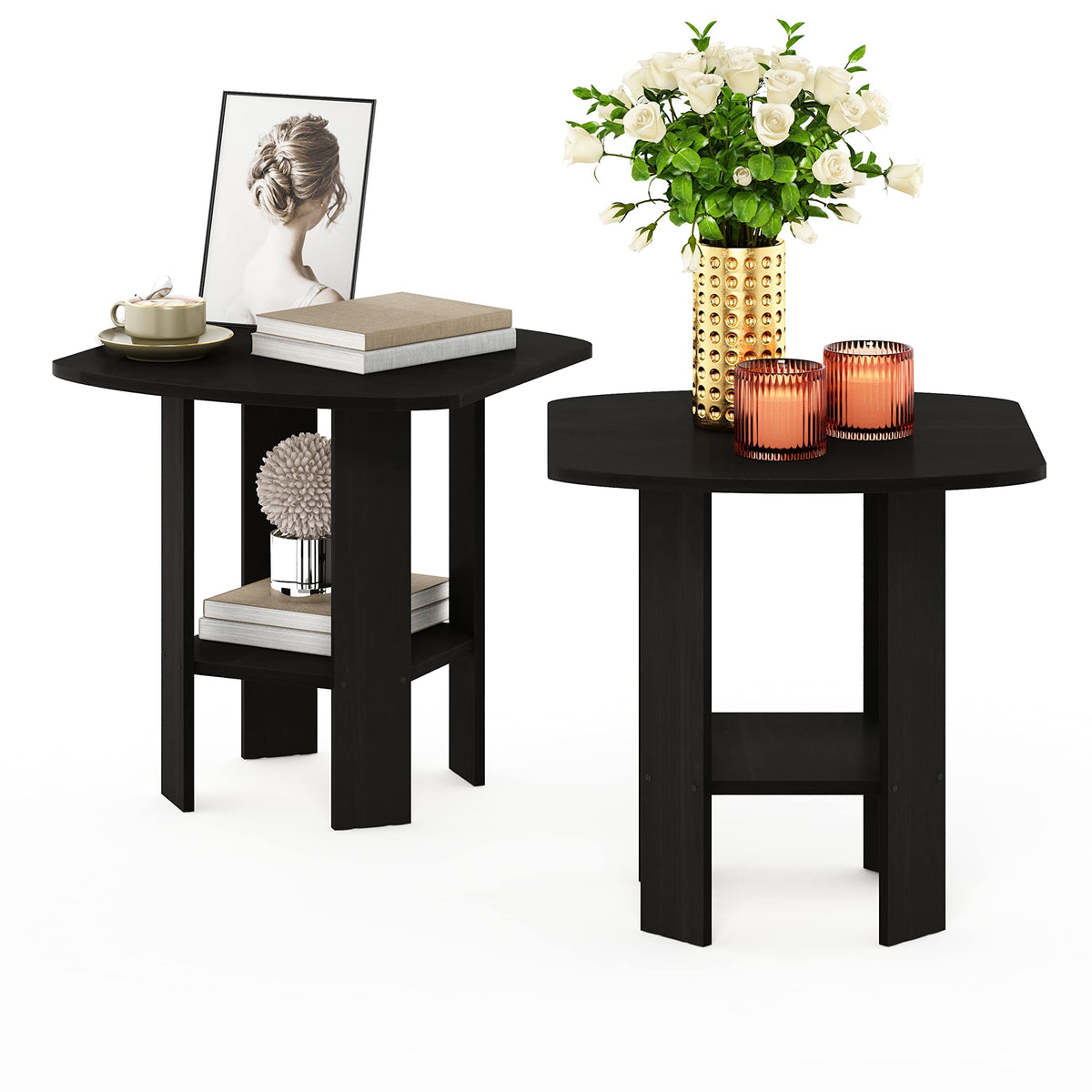 Set of 2 Espresso 2-Tier Side Table F430