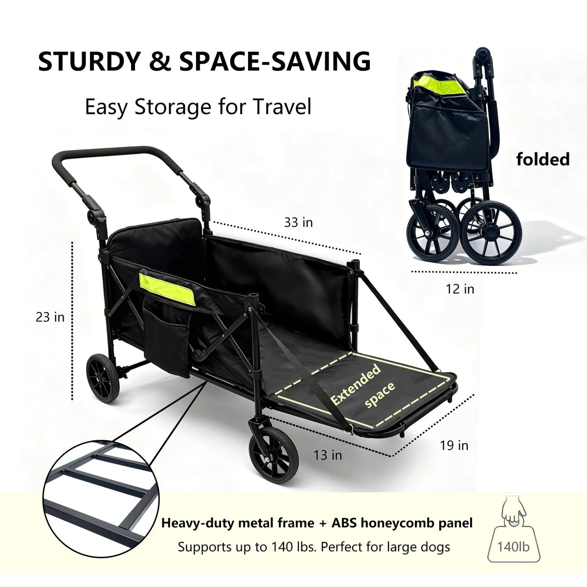 Dual-Entry Dog Wagon with Thick Mat & Lift Harness B65559