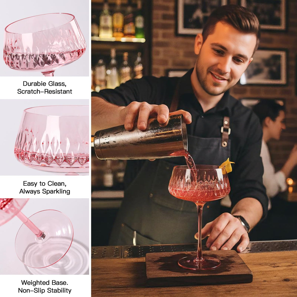 Pink 14 oz Martini Glasses Set of 6 D5622