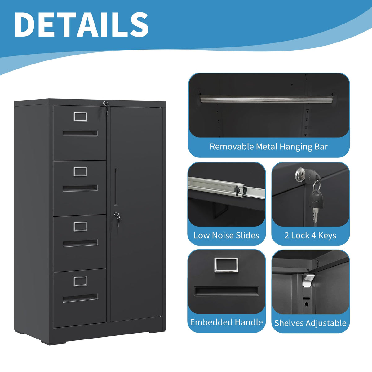 4 Drawer Metal File Cabinet with Lock W541849