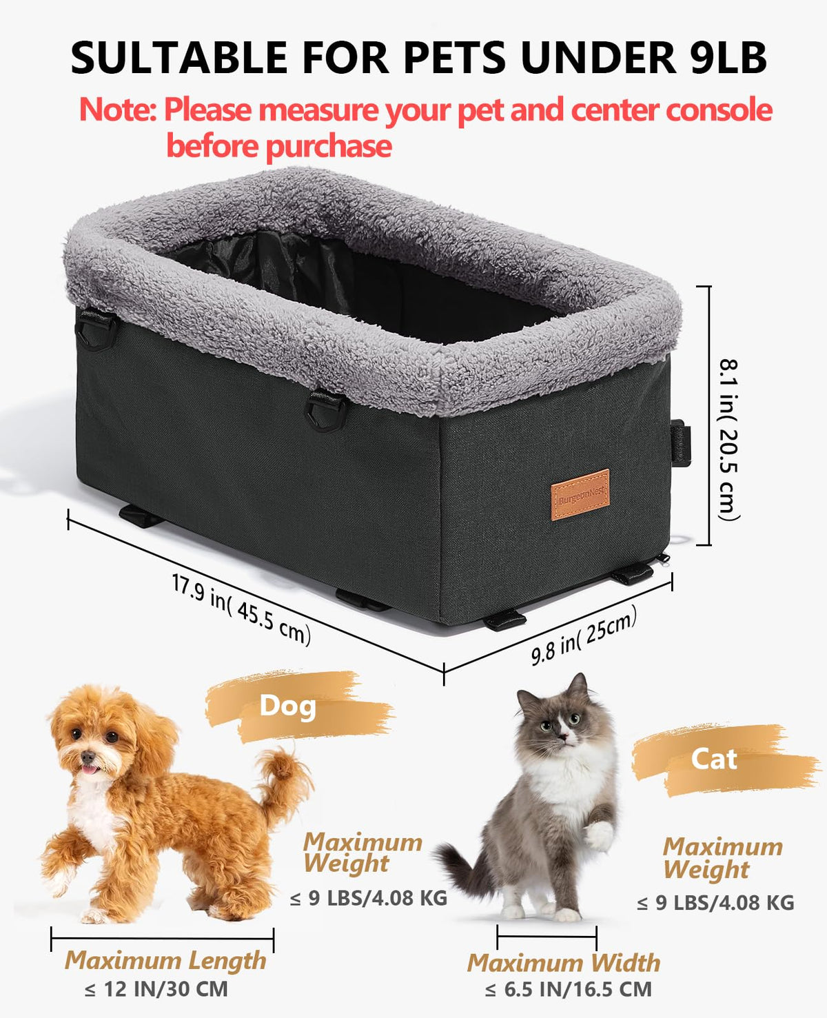 Center Console Dog Car Seat for Small Dogs up to 9 lbs, Grey H6506