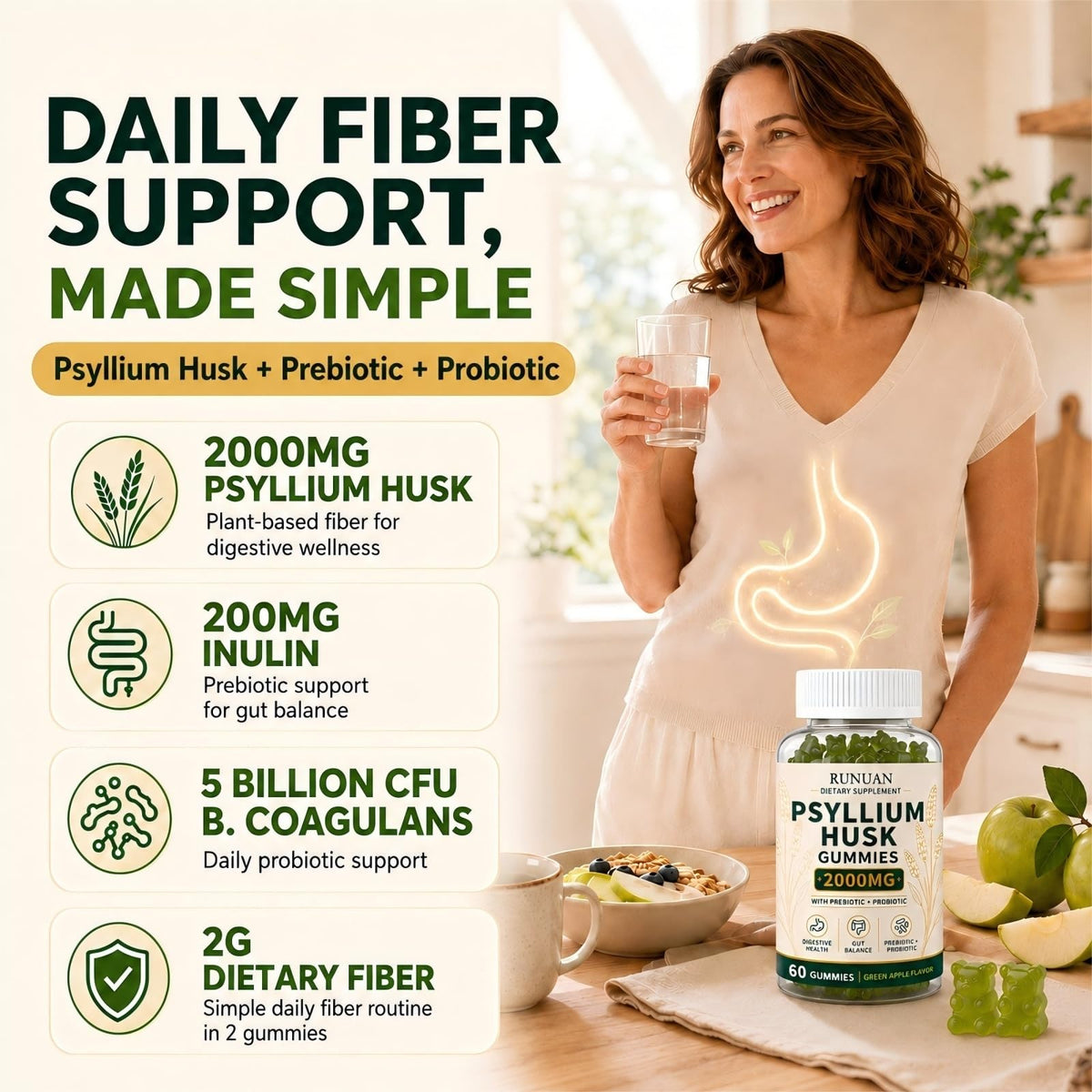 Sugar Free Psyllium Husk Gummies 2000mg 60 Count A8728