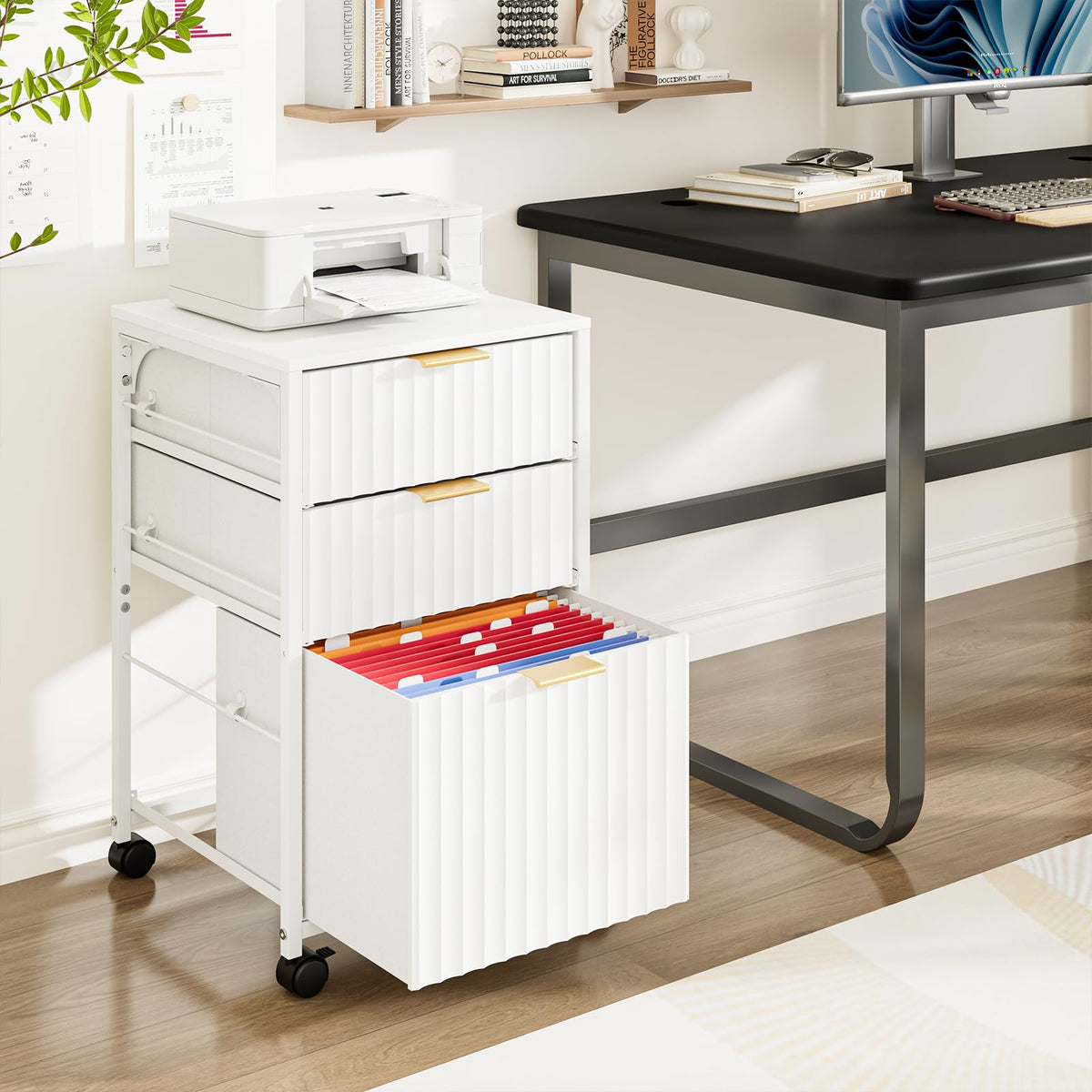 White 3 Drawer Rolling File Cabinet M703