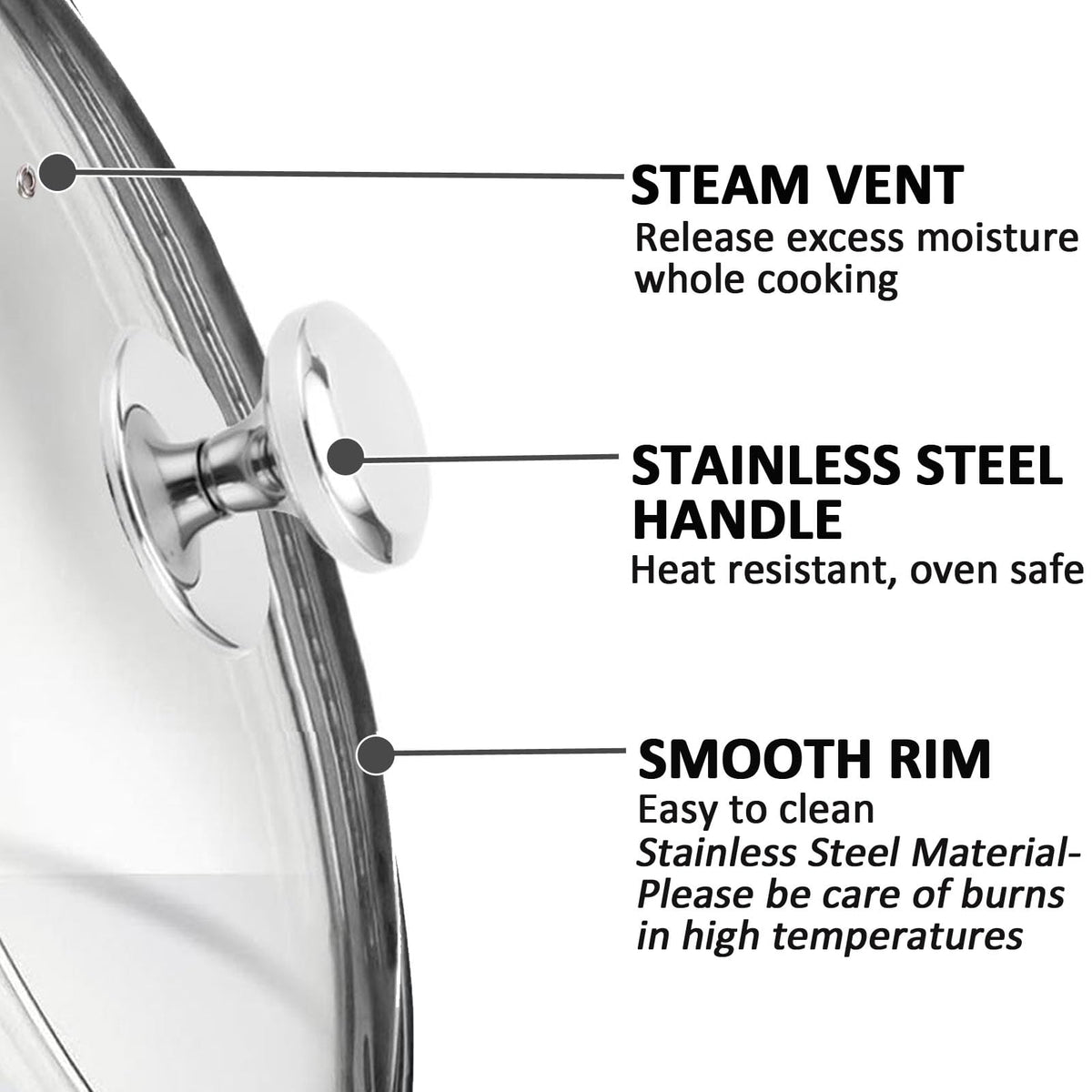 Glass Lids for Frying Pans, Pots, Cast Iron Pans A685