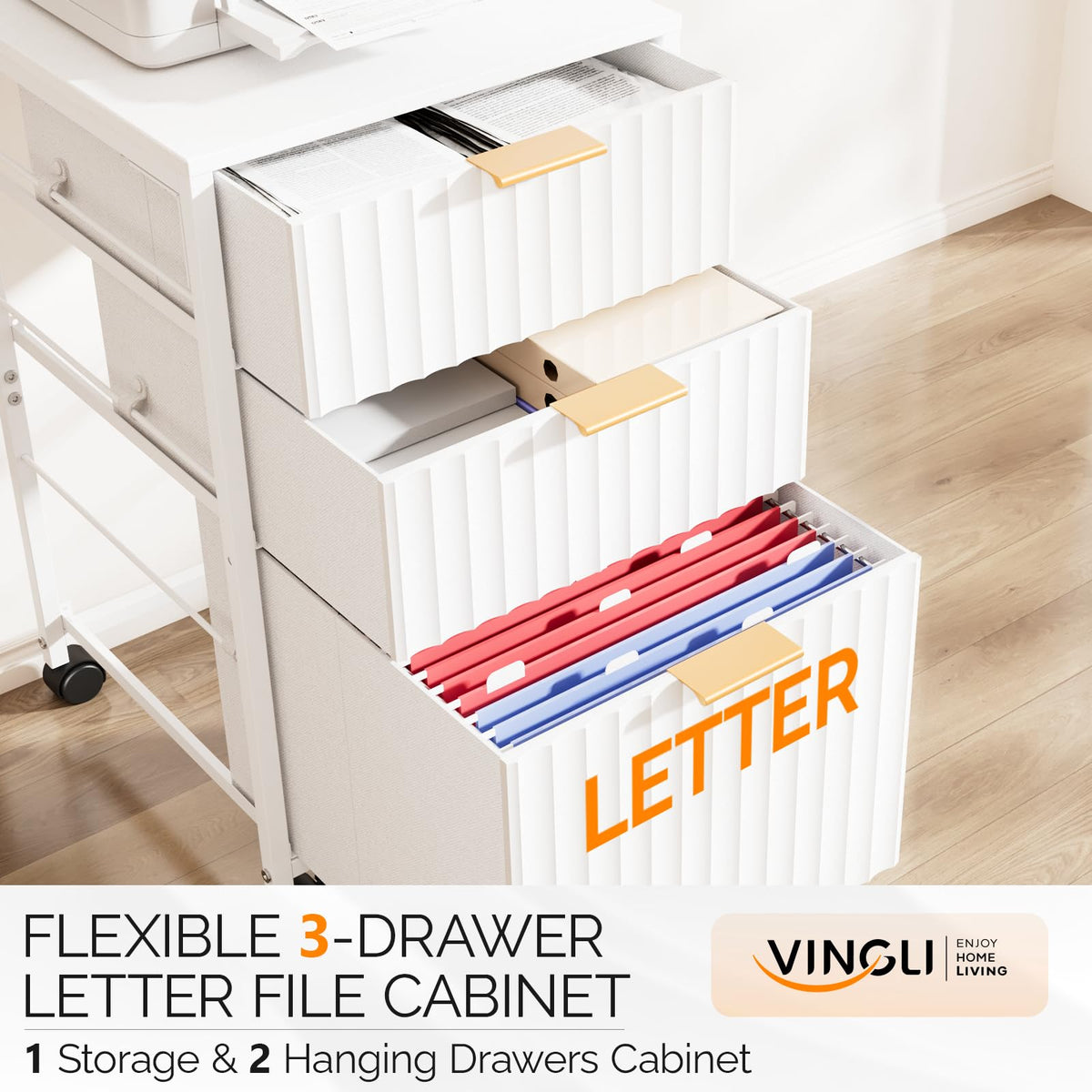 White 3 Drawer Rolling File Cabinet M703