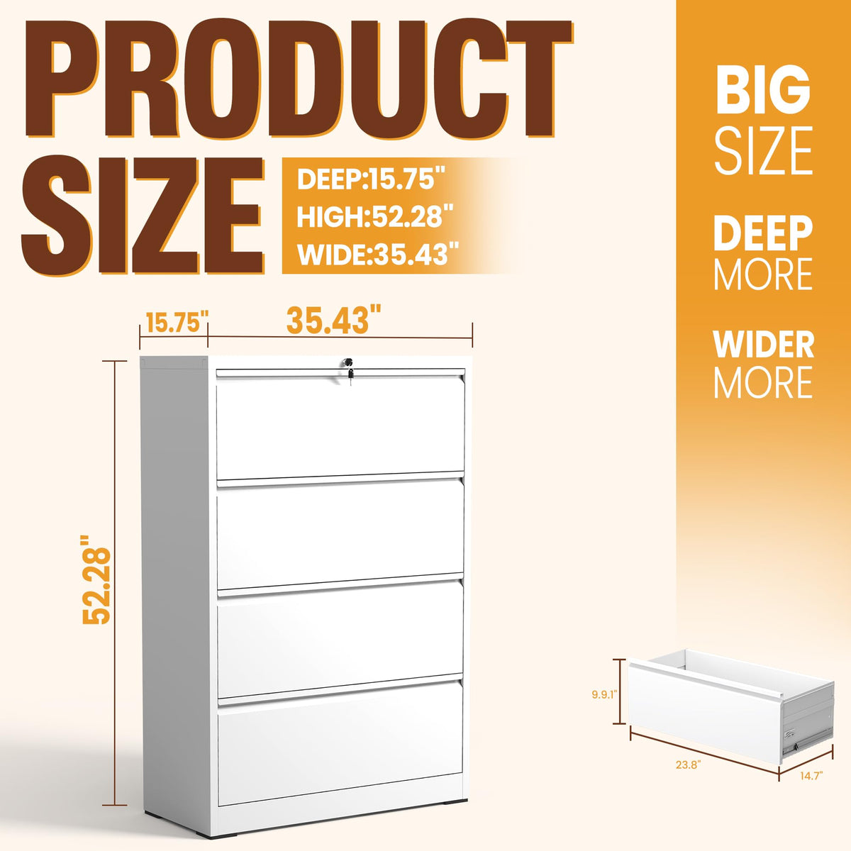 Black 4-Drawer Locking Lateral File Cabinet I281016