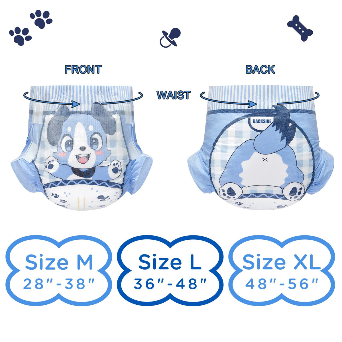 Adjustable Hook-and-Loop Fastener Closure Adult Printed Cloth Back Diaper 10 Pieces Medium 28"-38" S938346