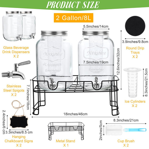 2 Pcs 2 Gallon Glass Beverage Dispenser with Stand Q837544