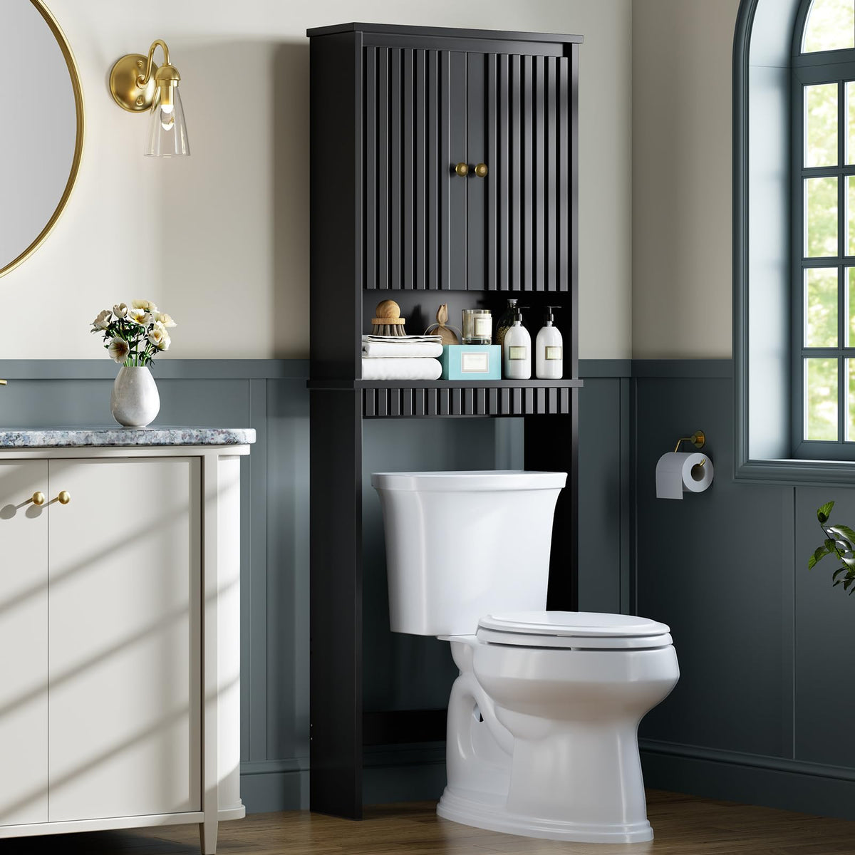 Black Over The Toilet Storage Cabinet with Adjustable Shelf X20995