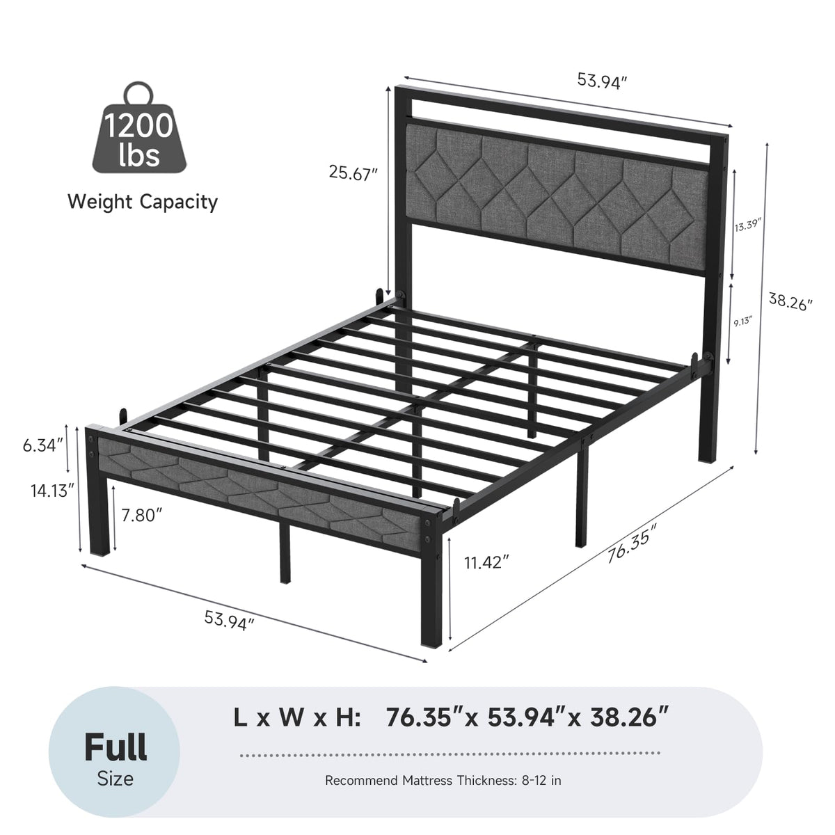 Full Size Upholstered Bed Frame Grey T42605