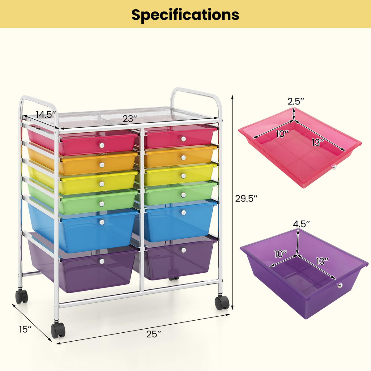 12 Drawer Rolling Storage Cart with Lockable Wheel Q40667