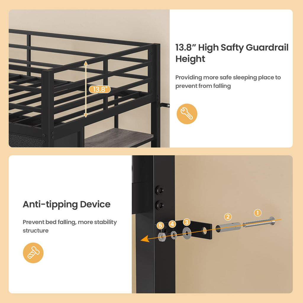 Twin Size Loft Bed with 9 Storage Drawers E51482