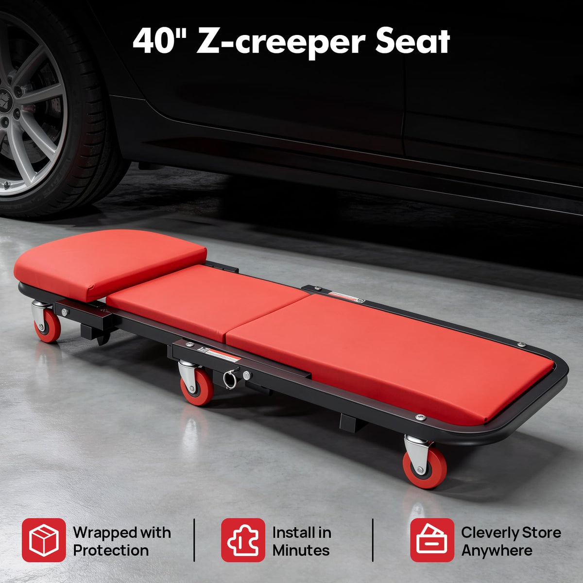 40" Foldable Rolling Creeper Seat 450lbs Z964