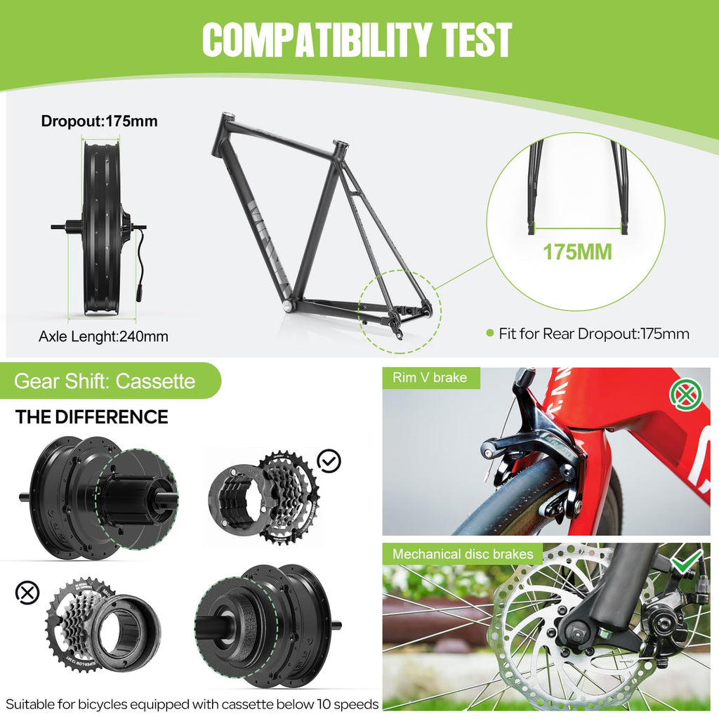 1000W Rear Hub Motor Fat Tire Ebike Conversion Kit S807241