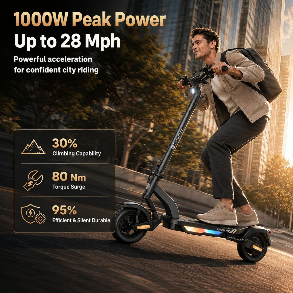 Electric Scooter, 28 MPH, 1000W, 38-Mile Range N494