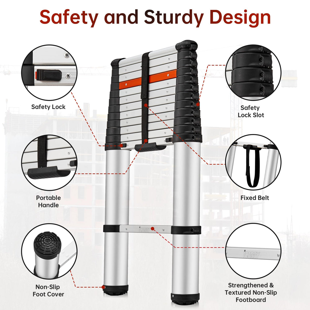 Telescoping Aluminum Ladder 12.9 FT 250lb Capacity O43901