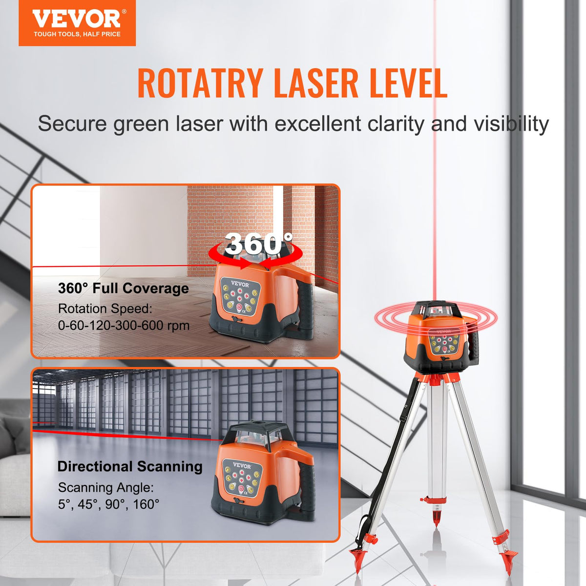 Red 360 Degree Self Leveling Rotary Laser Level Kit with Tripod G676612
