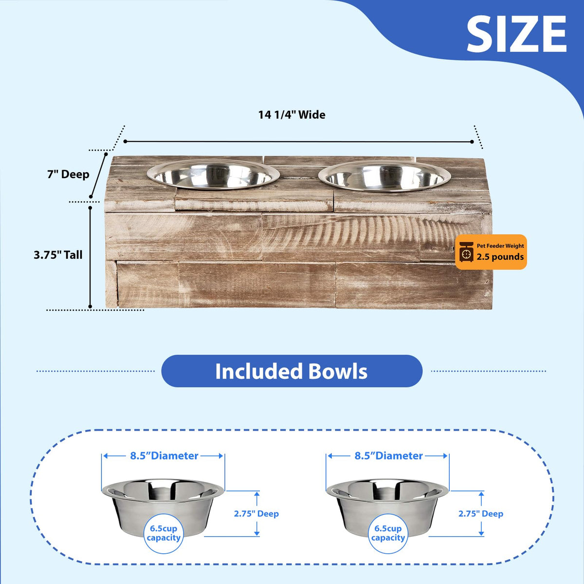 Elevated Dog & Cat Double Bowl Feeder Stainless Steel Bowls U6116