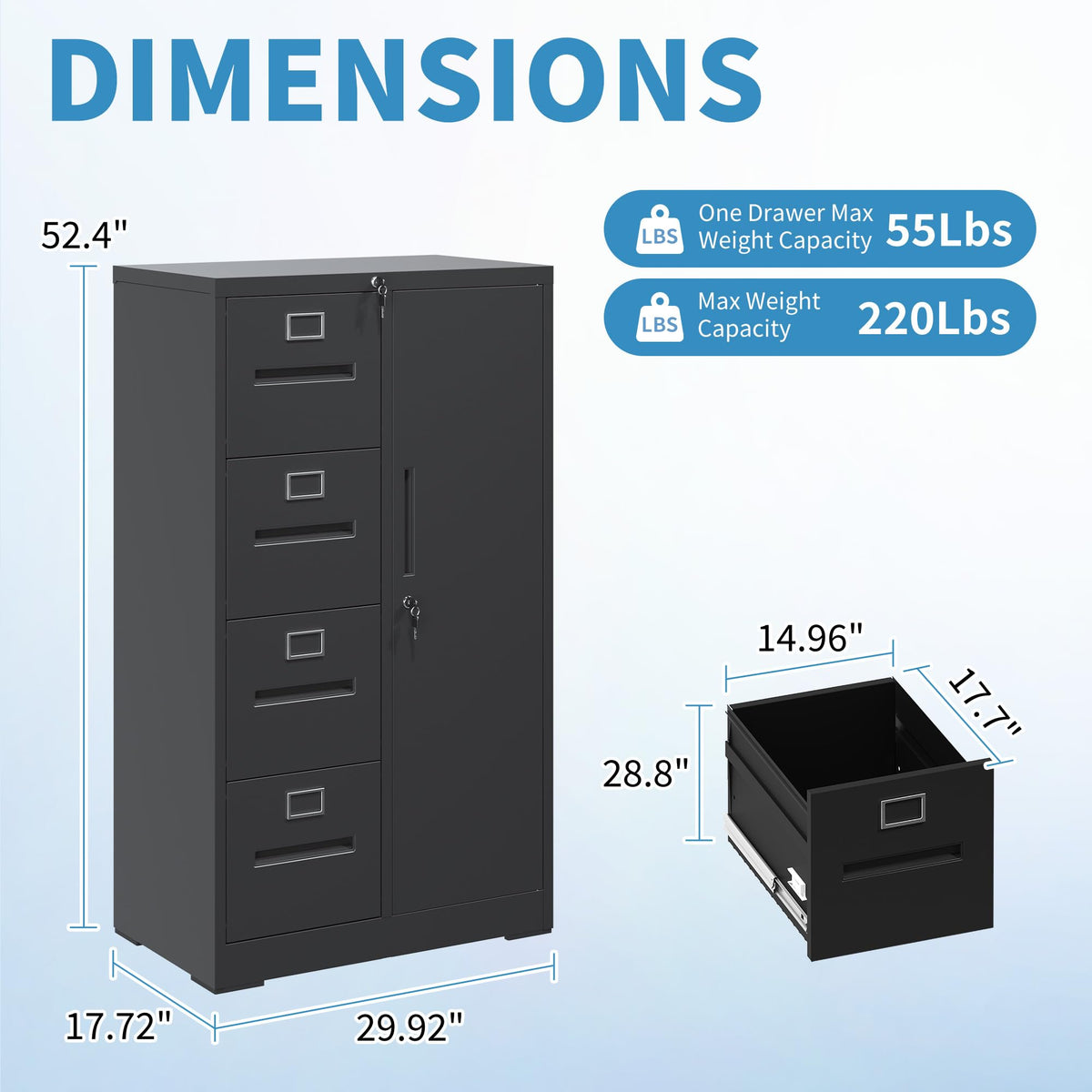 4 Drawer Metal File Cabinet with Lock W541849