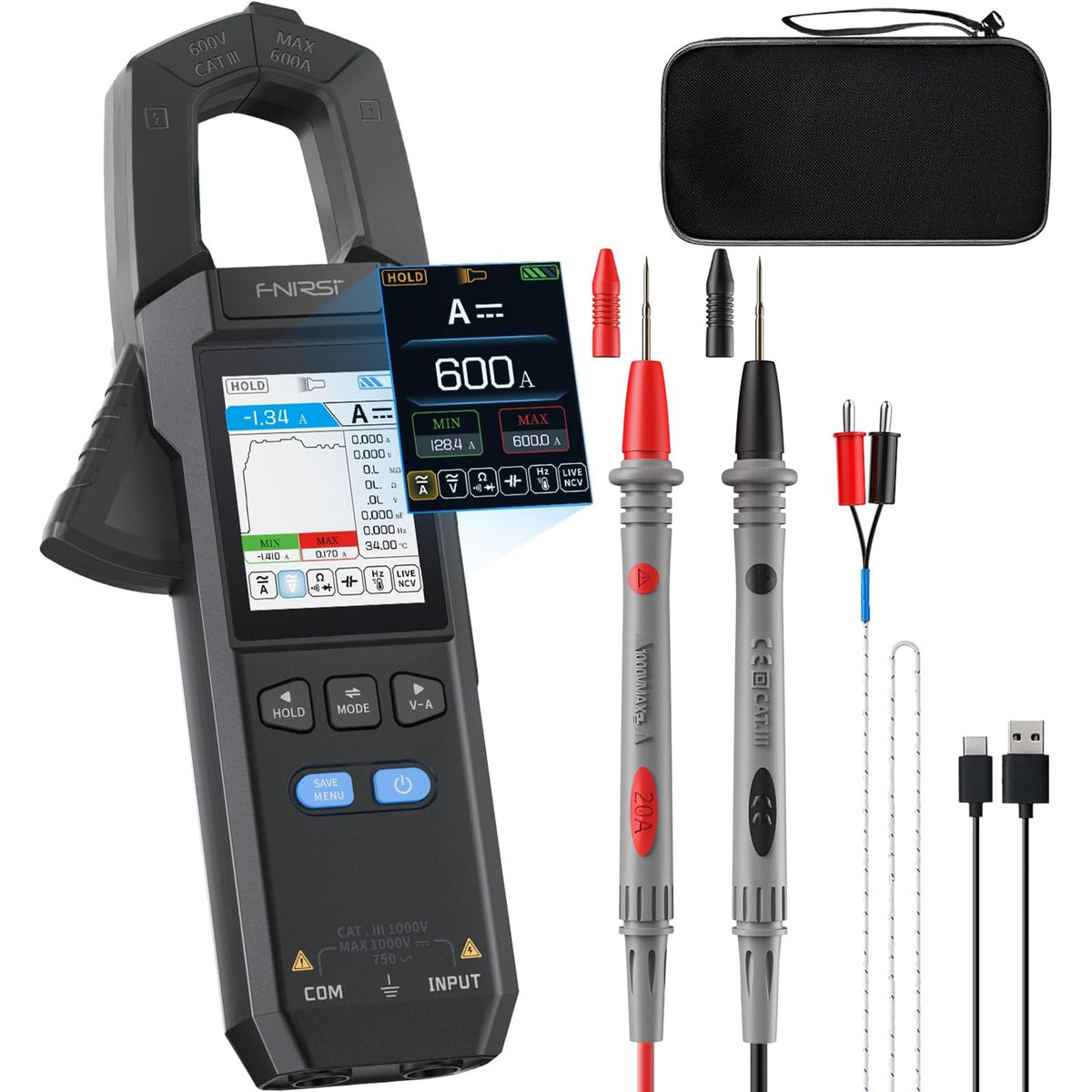 Clamp Meter 9999 Counts TRMS 600A AC/DC F255