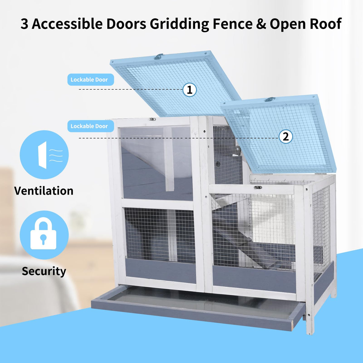 2-Story Wooden Small Animal Cage with Removable Tray and Ramp A65498