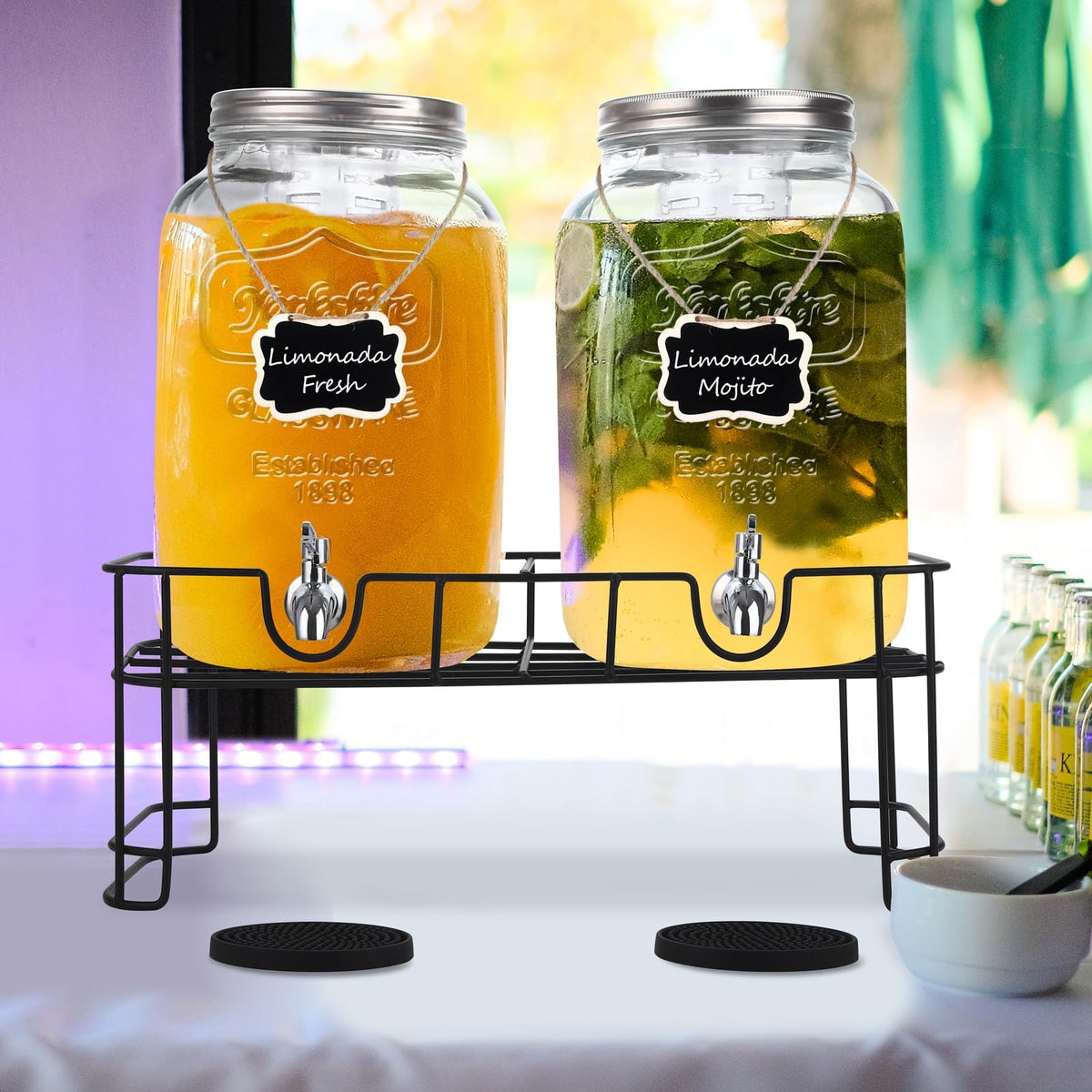 2 Pcs 2 Gallon Glass Beverage Dispenser with Stand Q837544