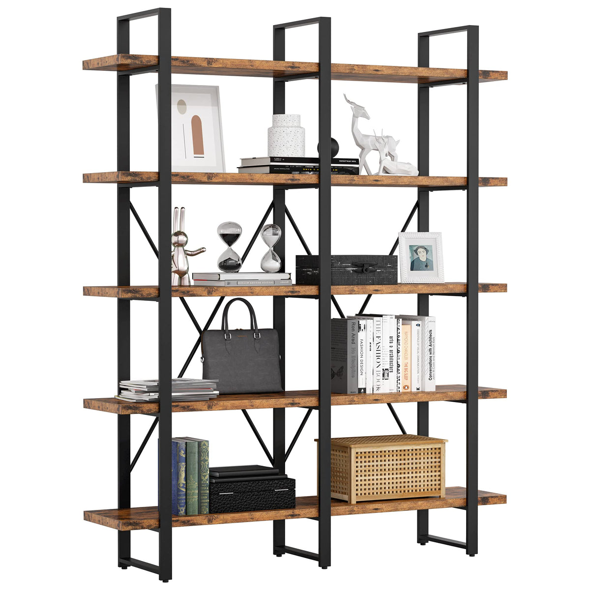 Industrial 5 Tier Wood and Metal Bookshelf R121605