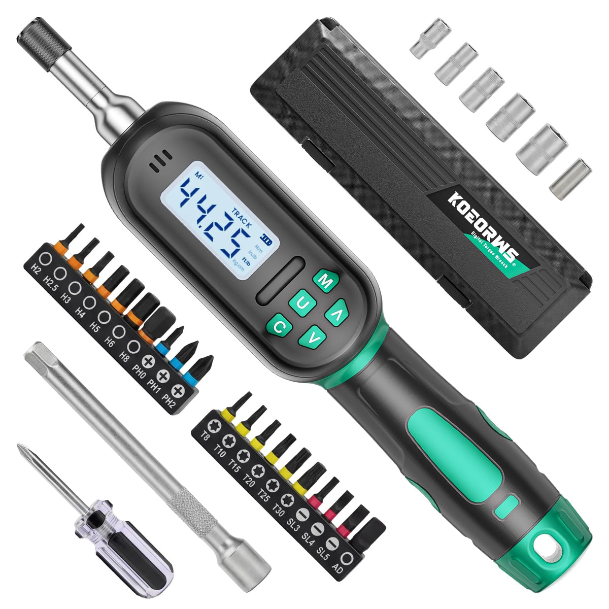Digital Torque Screwdriver Set, 1/4″ Drive, 19 Bits, 5 Short Sockets U89117