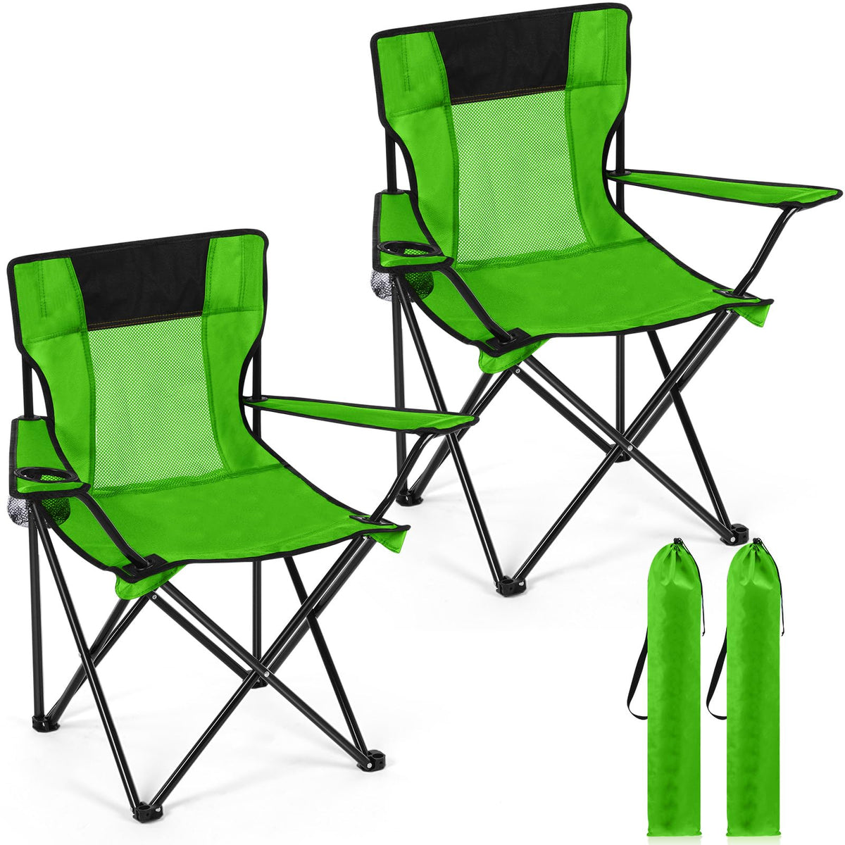 2 PCS Folding Camping Chair with Cupholder and Carry Bag R64489