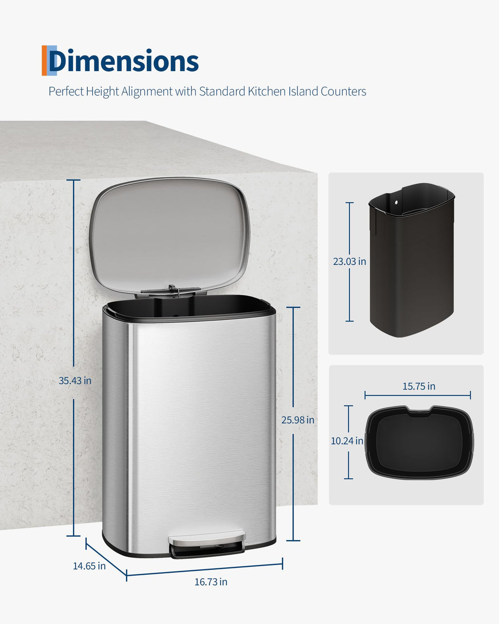 Stainless Steel 13 Gal Step-On Trash Can with Soft Close Lid M81936