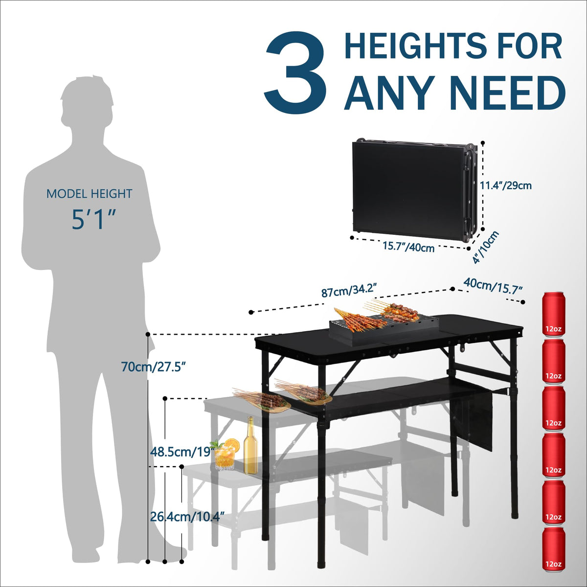3 ft Folding Camping Table Y4275