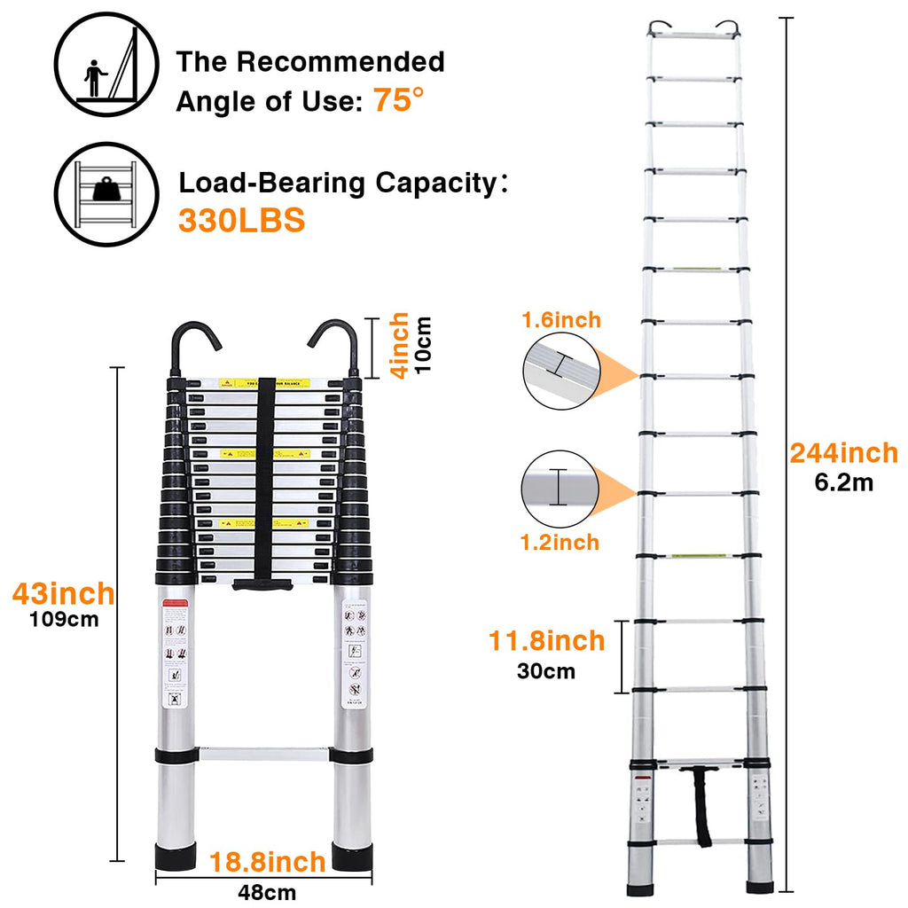 Aluminum Telescoping Ladder 20 FT 330 Lb Capacity R82679