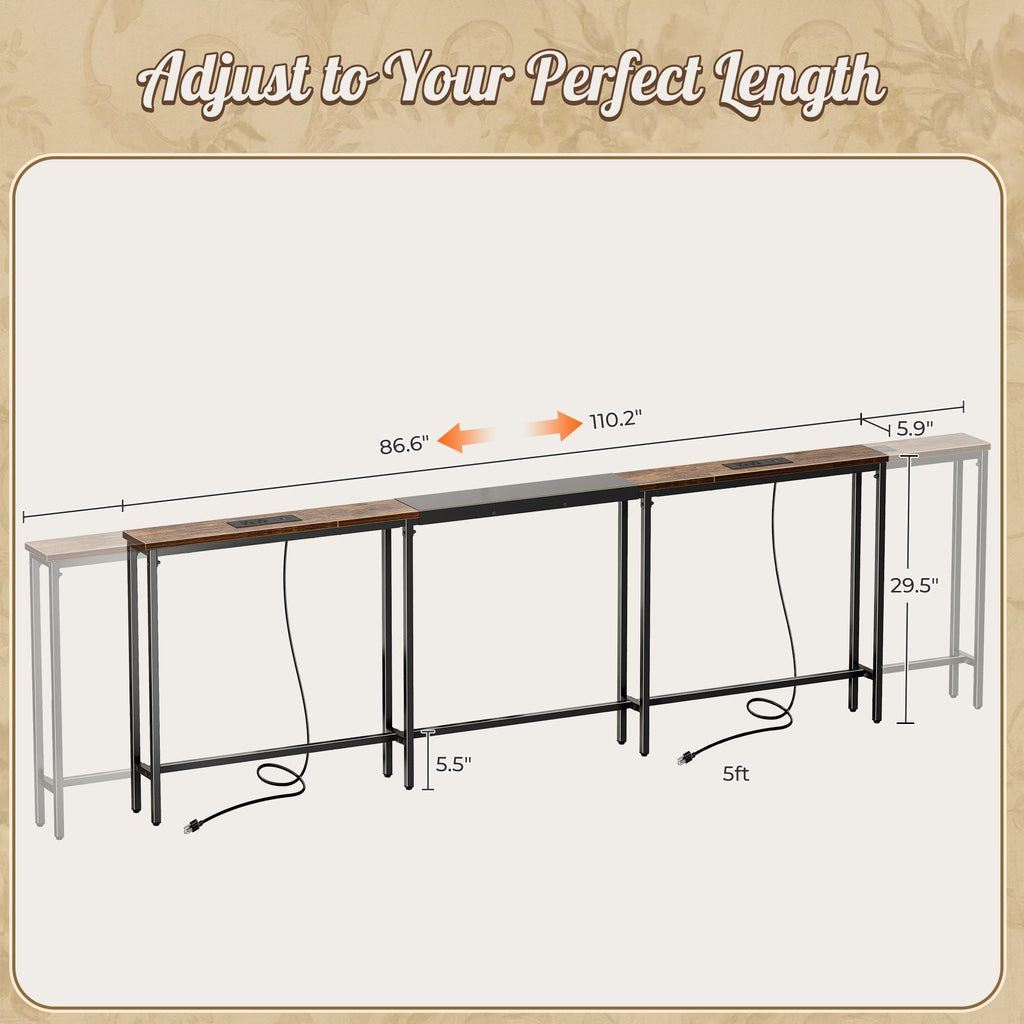 Narrow Sofa Table with 2 Power Outlets and USB-C Port N512