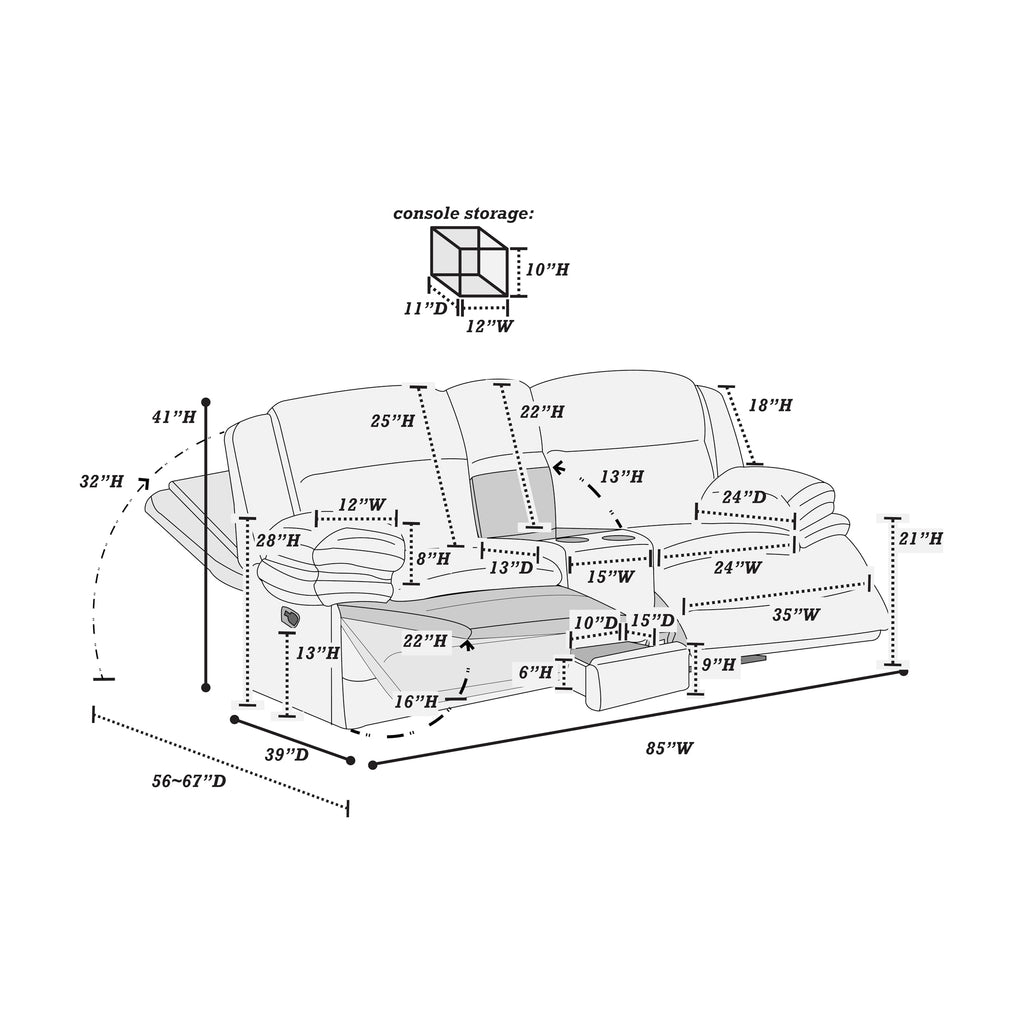 Light Gray Corduroy Manual Motion Loveseat V38866
