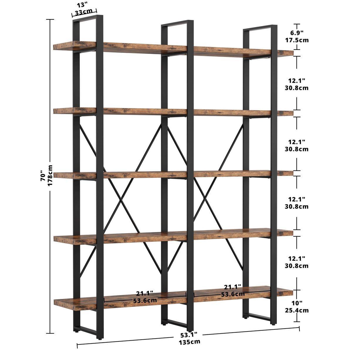 Industrial 5 Tier Wood and Metal Bookshelf R121605